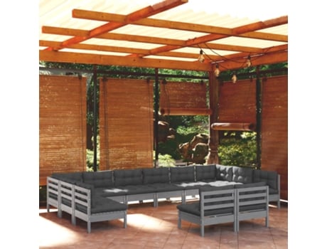 Conjunto de Relax com 12 Peças com Almofadas (63,5 x 63,5 x 62,5 - Madeira - Cinzento)