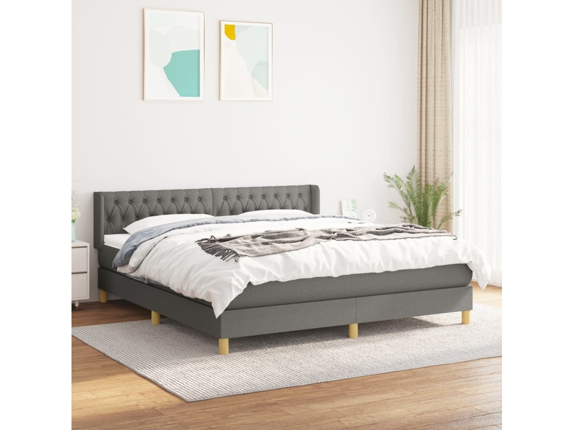 Vidaxl Cama Com Molas/colchão 180x200 Cm Tecido Cinzento-escuro