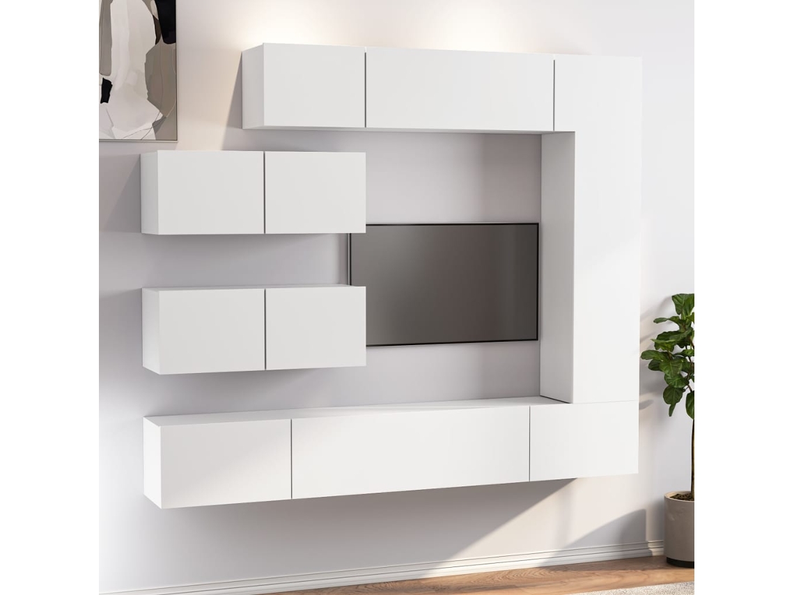 Vidaxl Conjunto Móveis De Tv 7 Pcs Madeira Processada Branco