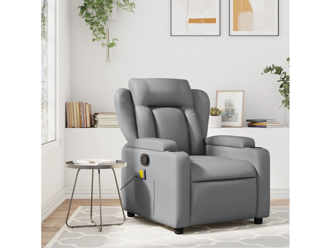 Vidaxl Poltrona Reclinável Couro Artificial Cinzento
