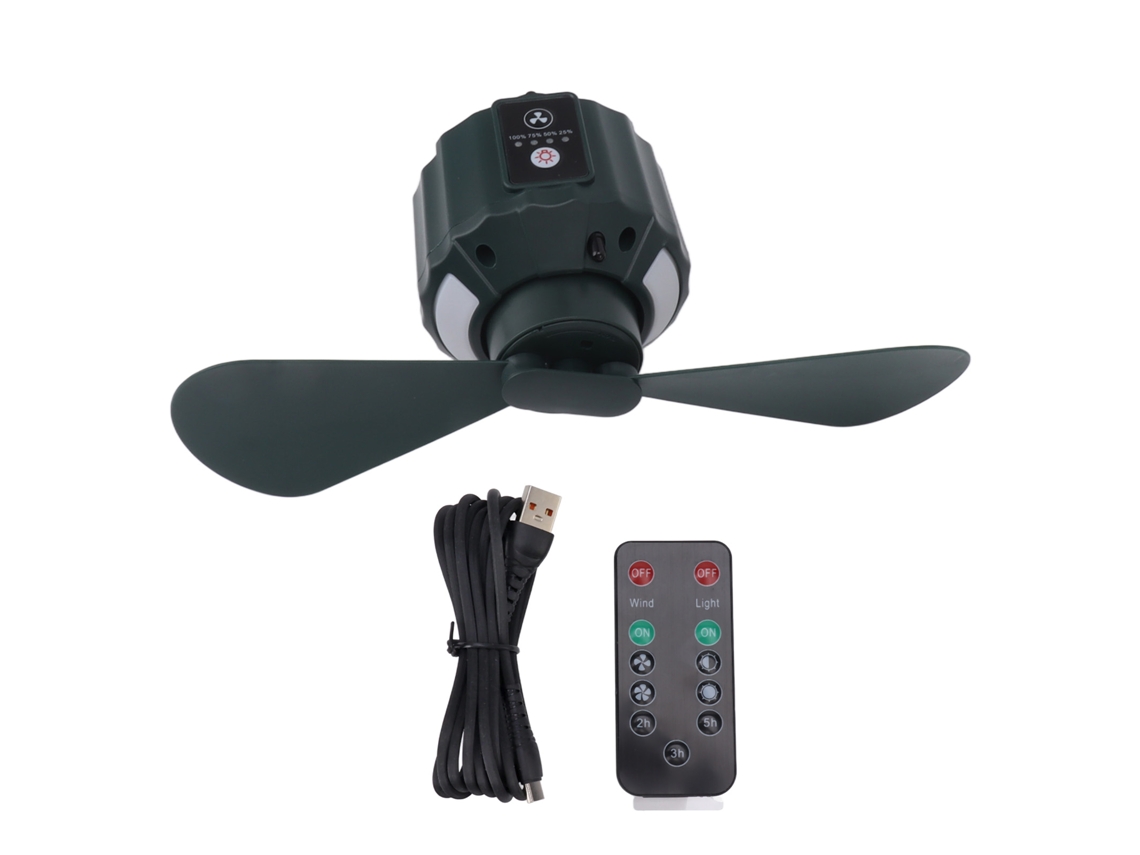 Ventilador de Teto Sem Fio Usb Pequeno com Luz Led Controle Remoto Recarregável 10400mah para Acampamento | S/MARCA