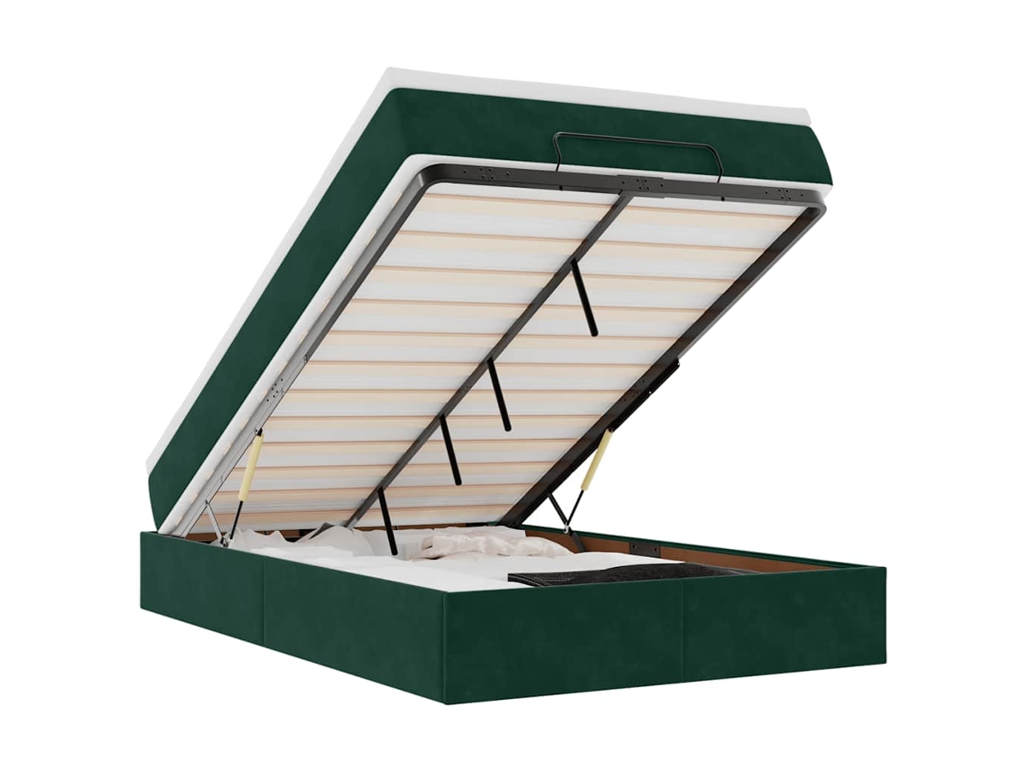 Estrutura de Cama Otomana com Colchão Veludo Verde Escuro MAISON EXCLUSIVE