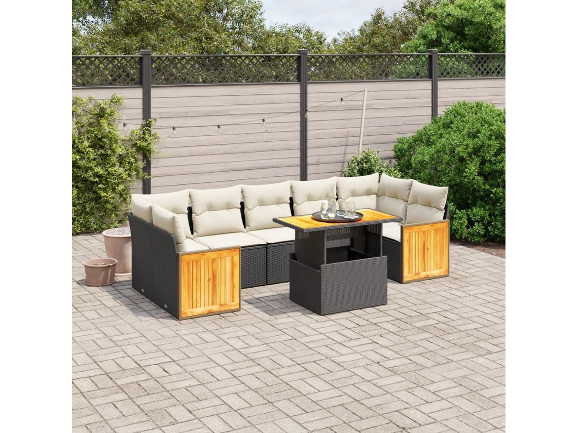 Vidaxl 8 Pcs Conjunto Sofás De Jardim Com Almofadões Vime Pe Preto