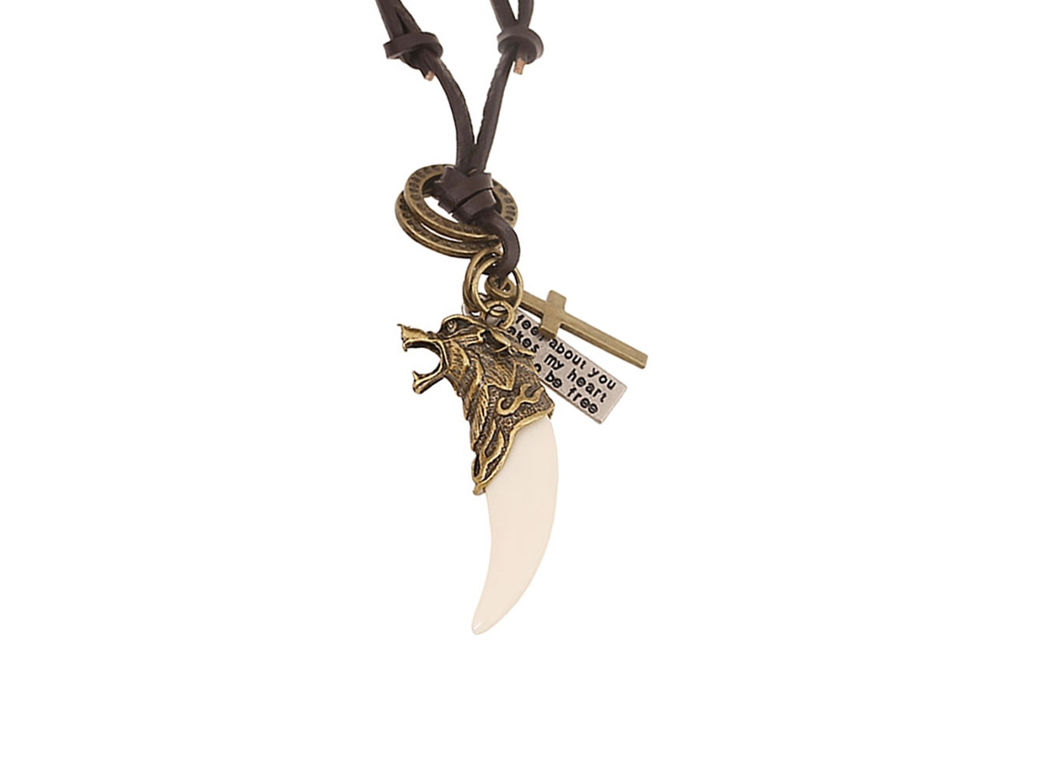 Colar Pingente Wolf Tooth Ajustável Fashion Para Homem