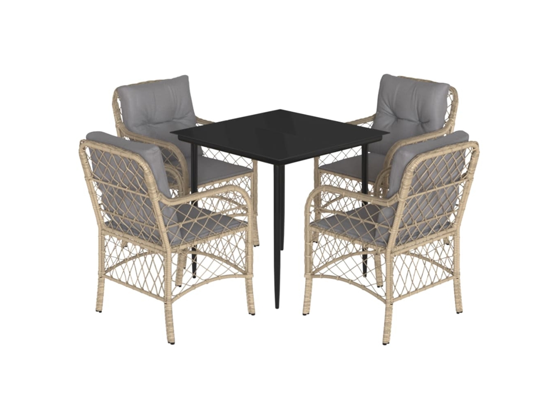 Conjunto de 5 Jantar para Jardim com Almofadões Vime Pe Bege Misturado MAISON EXCLUSIVE