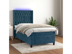 Vidaxl Cama Box Spring C/ Colchão/led 80x200 Cm Veludo Azul-escuro