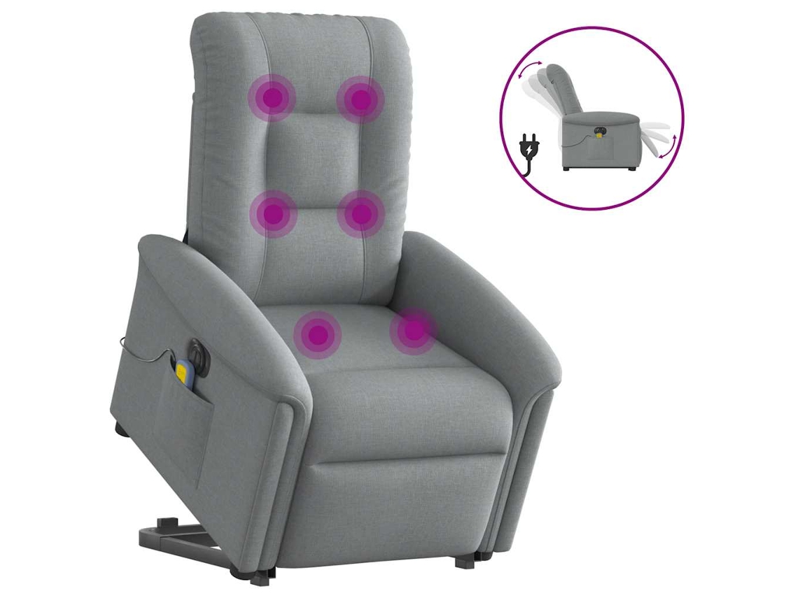 Vidaxl Poltrona Elétrica Reclinável Massagens Tecido Cinzento-claro