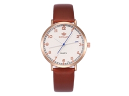 Relógio de quartzo moderno com pulseira de couro PU para casais, mostrador redondo simples (marrom)