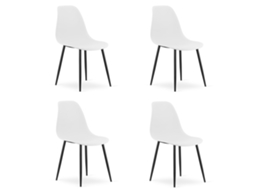 Cadeira De Jantar Conjunto De 4 Peças Kaleo Assento Branco, Pernas Pretas, Assento Ergonômico, Pés Niveladores Ajustáveis