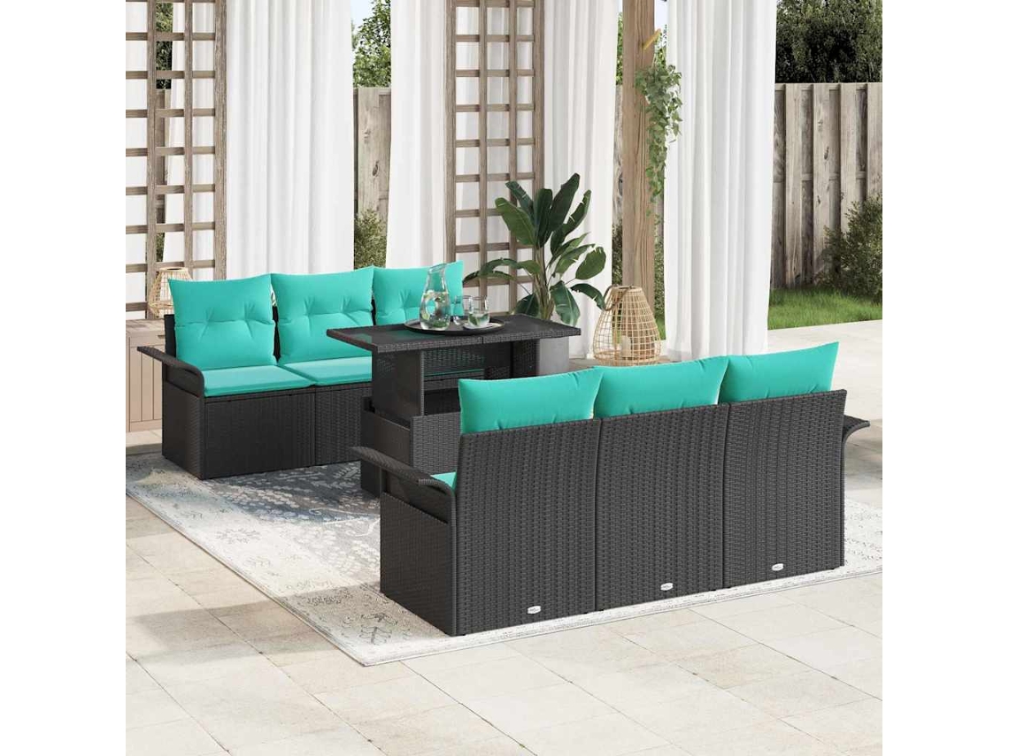 Vidaxl Conjunto De Sofá De Jardim 7 Unid. Preto