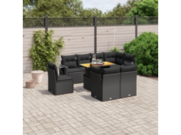 Vidaxl 9 Pcs Conjunto de Sofás P/ Jardim C/ Almofadões Vime Pe Preto