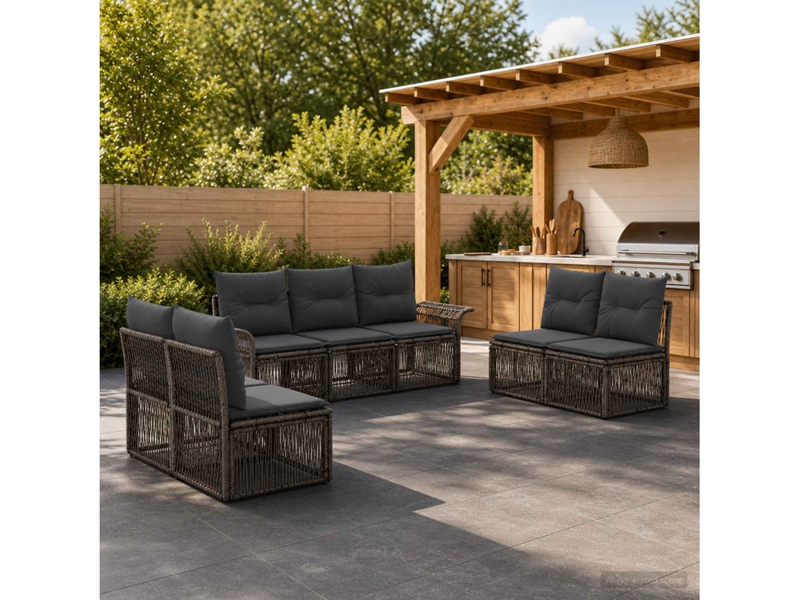Vidaxl Conjunto De Sofá De Jardim 7 Unid. Cinzento Vime Pe