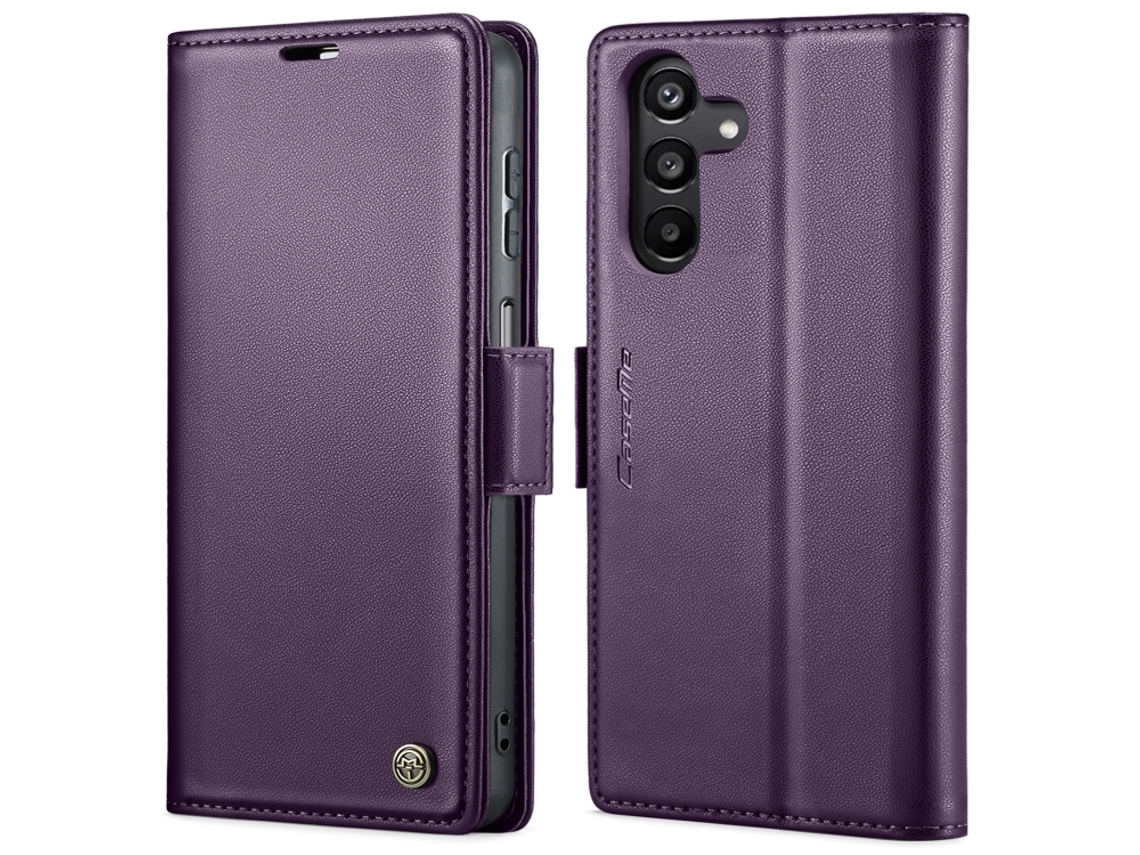 Capa Para Samsung Galaxy A15 5g Borboleta Fivela Litchi Textura De Telefone De Couro Rfid Antirroubo Roxo Perolado