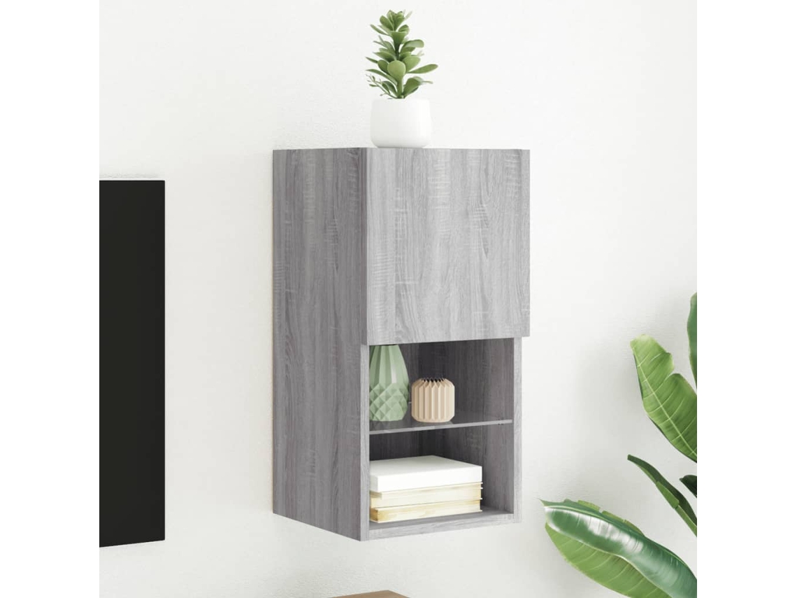 Móvel De Tv | Gabinete De Tv | Armário De Tv Com Luzes Led 30,5x30x60 Cm Cinzento Sonoma