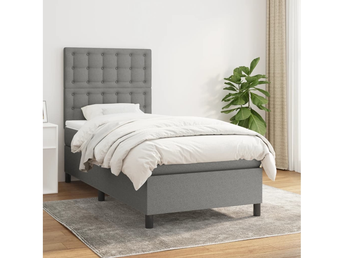 Cama Com Molas/colchão 80x200 Cm Tecido Cinzento-escuro