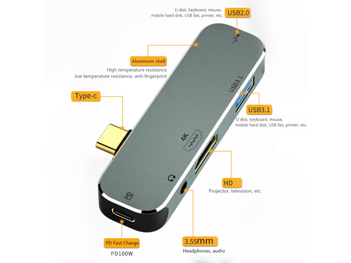 Estação De Ancoragem Bestvite Usb3 Compatível Com Hdmi. 1 Usb2.0 3.5 Conector De Áudio Pd Cinza