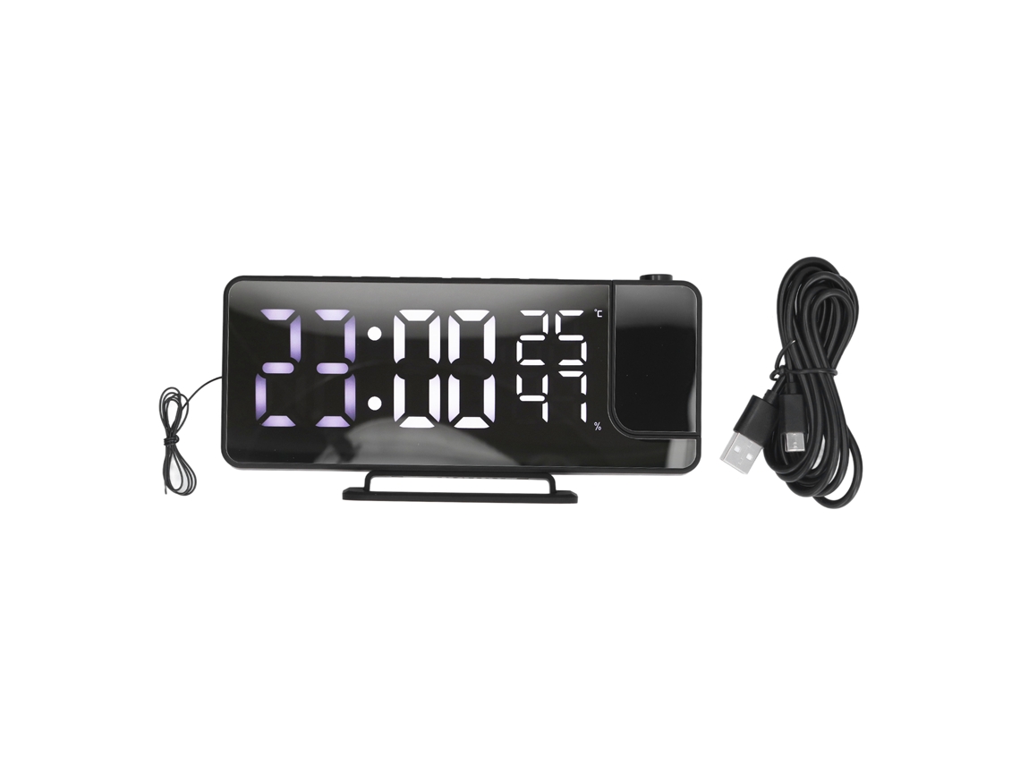 Despertador digital com projeção Baok, USB, espelhamento de tela, rádio, timer, umidificador e temperatura de cor de 180°.