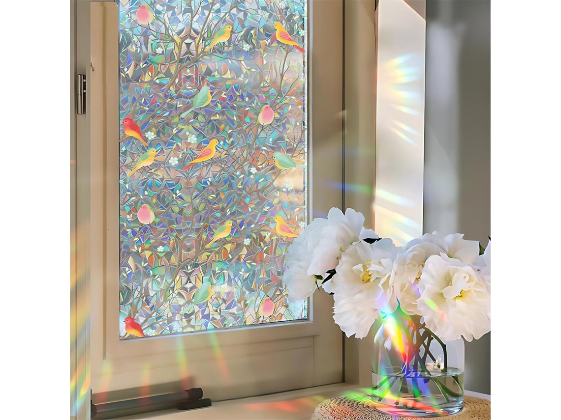 Película De Janela Privacidade, Adesivo De Janela Com Pássaro Crescente, Película De Vidro Colorida Estática 3d, Recortável (45 Cm X 400 Cm) Spqment