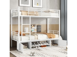 Cama De Ferro 90x200cm Branca Com Escada E Proteção Antiqueda Para Crianças