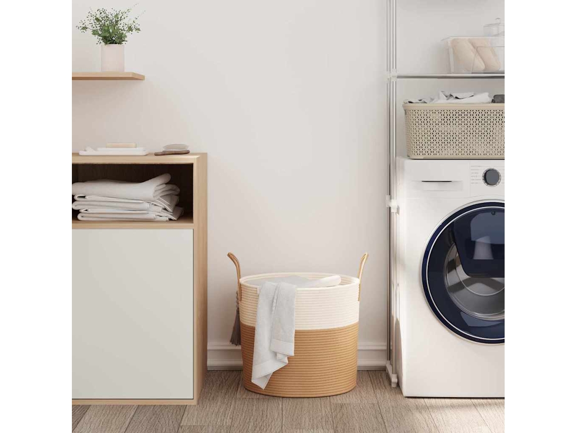 Vidaxl Cesto De Arrumação Ø40x35 Cm Algodão Castanho E Branco