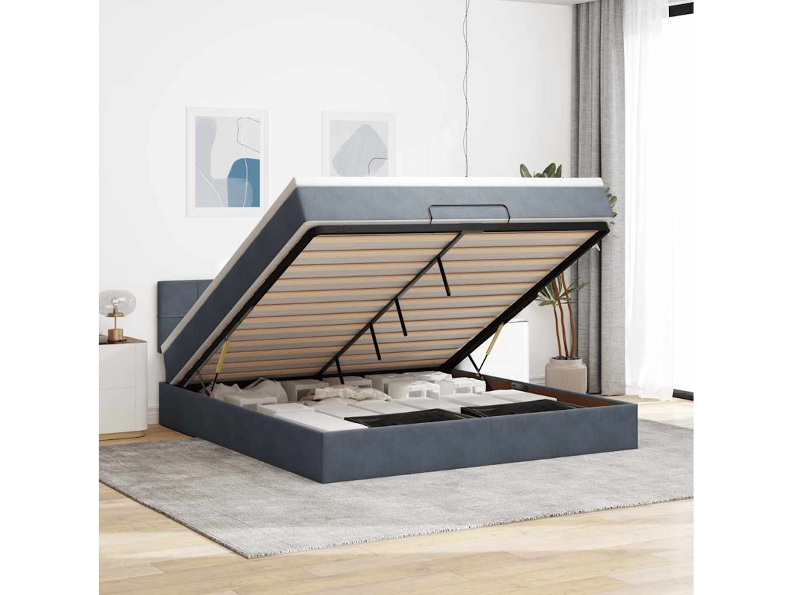 Estrutura De Cama Otomana Com Colchão 160x200cm Cinzento Escuro