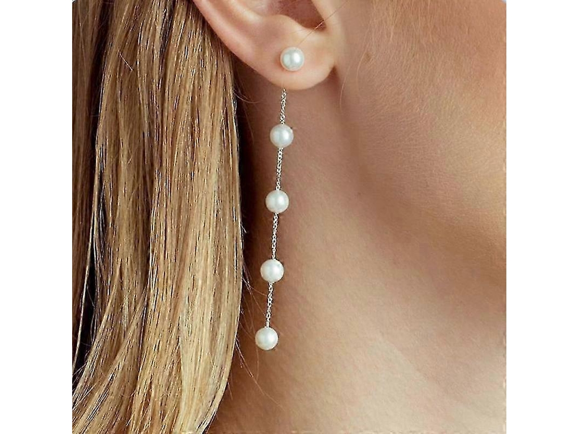Brincos De Pérola Longos, Cor Prateada, Presente Para Casamento, Elegantes