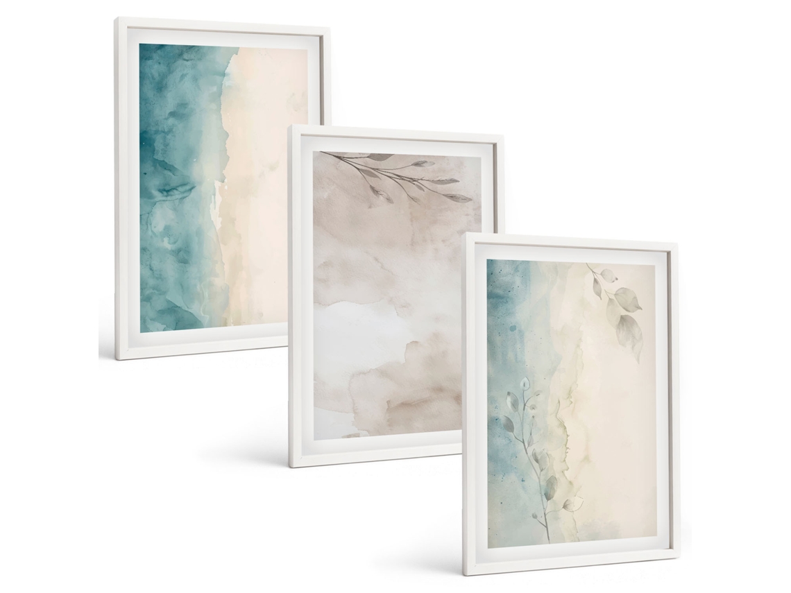 Quadros Decorativos Para Parede Texturas Sutis Em Aquarela Moldura Branca Quadros Para O Escritório Espelharte (3 Piezas De 40x60 Cm)