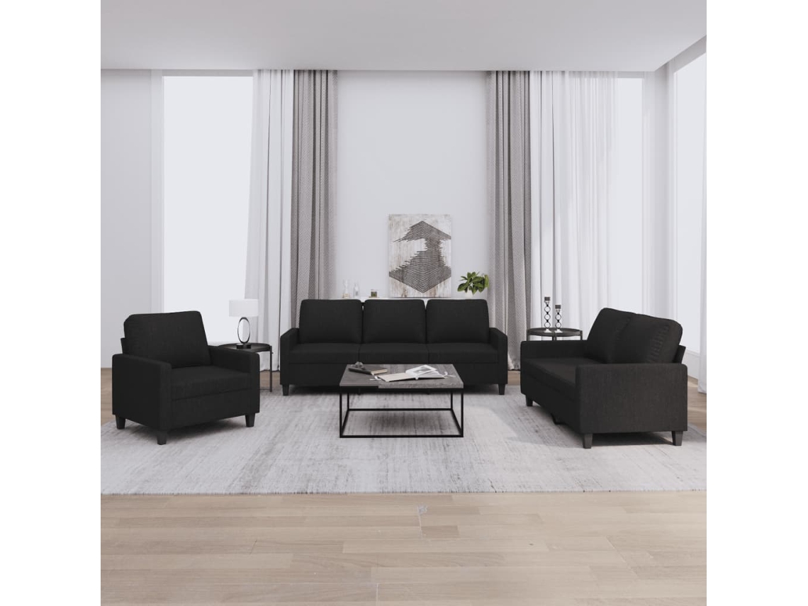 Vidaxl 3 Pcs Conjunto De Sofás Com Almofadões Tecido Preto