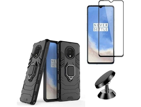 Kit Capa, Película de Vidro Temperado 5D e Suporte Magnético Auto OnePlus PHONOCARE Militar Preto