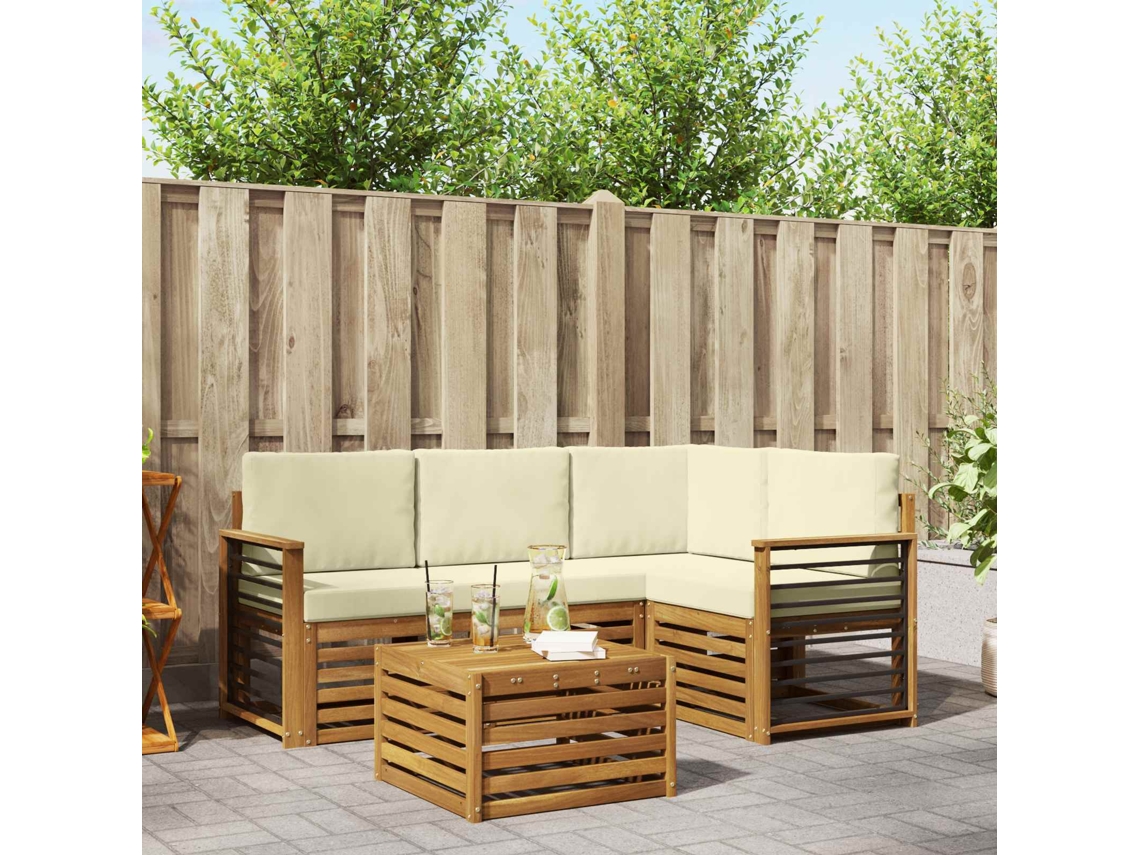 Vidaxl Conjunto De Sofás Para Exterior 5 Unid. Natural E Creme
