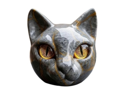 Escultura de Gato em Resina Nova LINE com Textura de Mármore e Olhos Âmbar, Presente para Amantes de Gatos Cinza