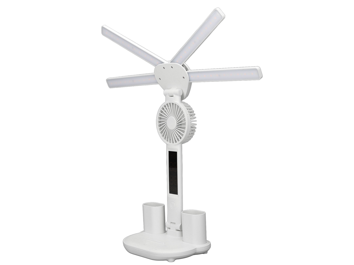 Lâmpada de Mesa Plegável com 4 Braços e Ventilador Recarregável