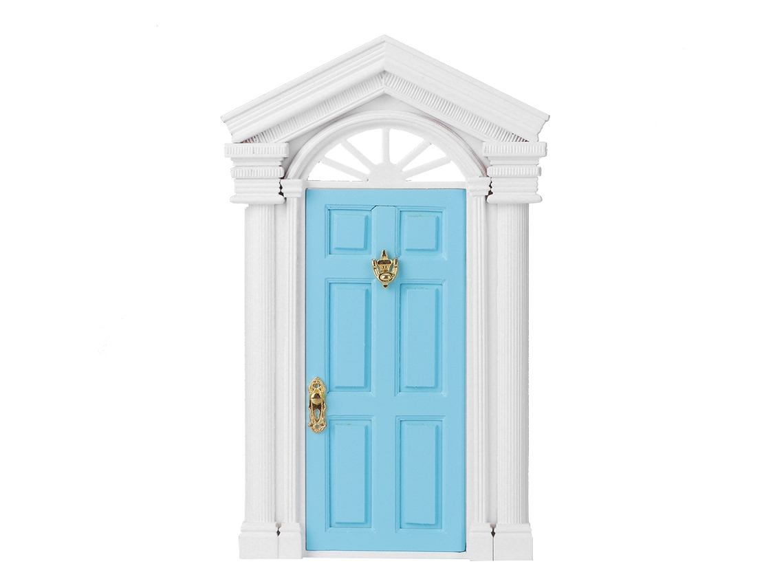 Ats puerta de Abeto Mágico Miniatsura para Casita de Muñecas 1:12 Con Accesorios Azules