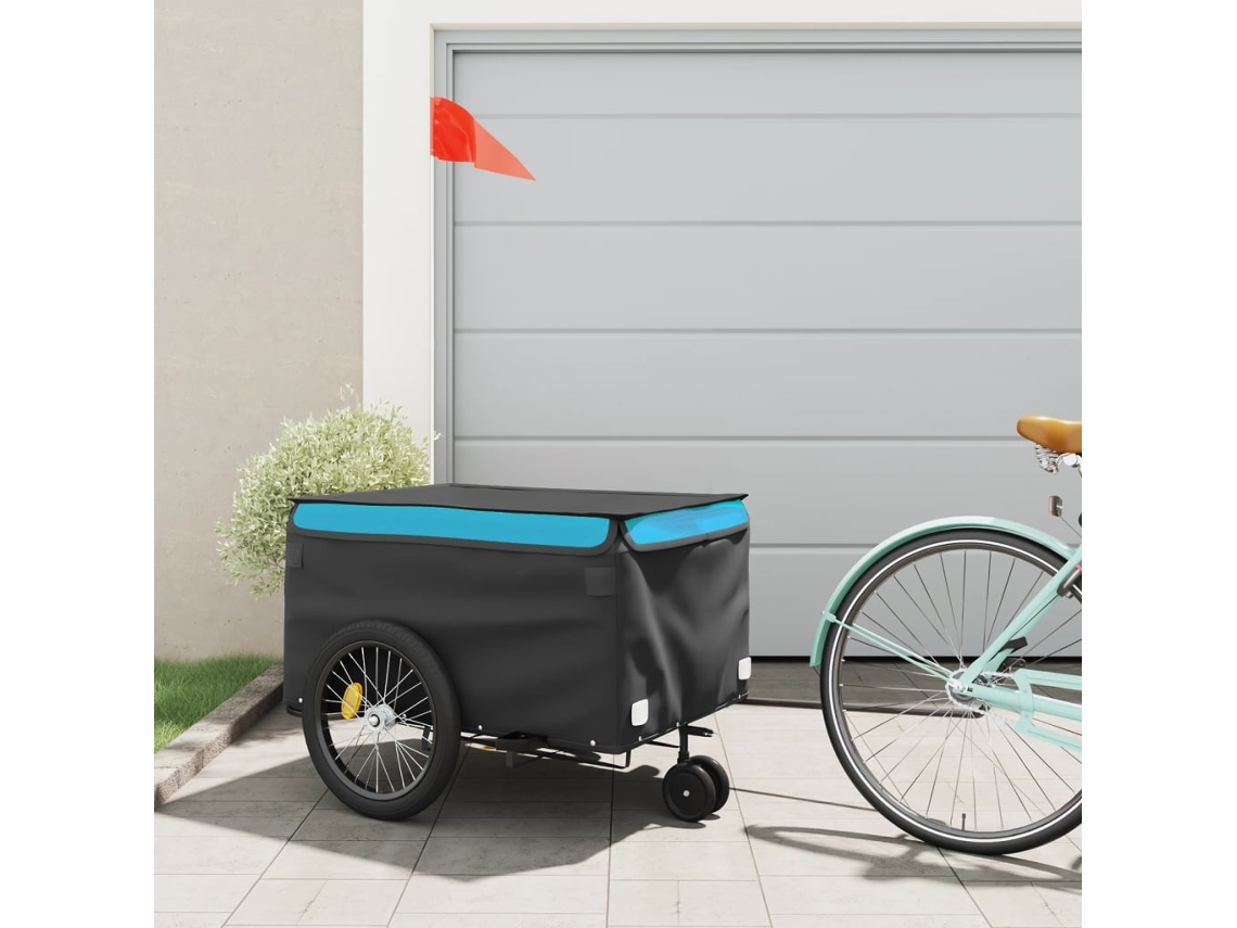 Vidaxl Reboque Para Bicicleta 45 Kg Ferro Preto E Azul