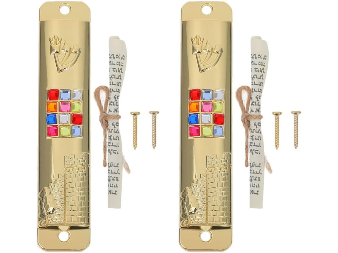 Conjunto Mezuzás Decorativas Elegante Ornamento Porta 2 Zinco Pergaminho Kosher Decoração Espiritual Parede GOKOCO