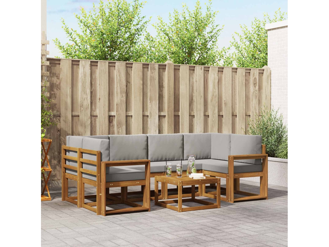 Vidaxl Conjunto De Sofás Para Exterior 7 Pcs Cinza Natural E Claro
