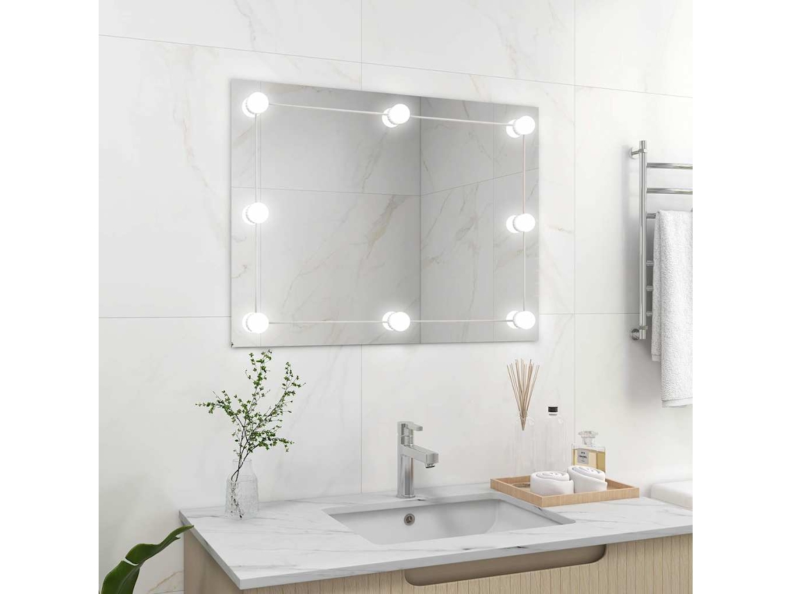 Vidaxl Espelho De Parede Sem Moldura C/ Luzes Led Vidro Retangular