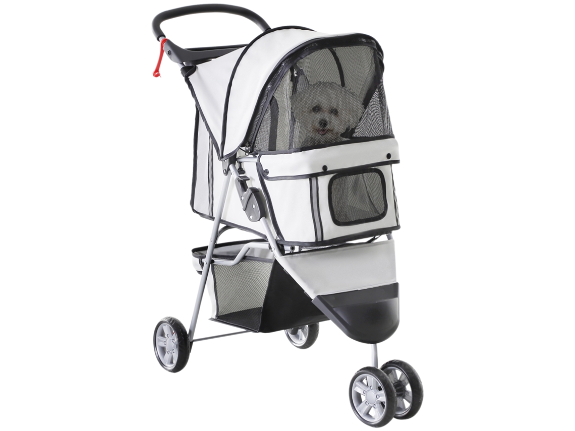 Carrinho Dobrável Pet 10kg, Rodas+freios+almofada Lavável, Cinza