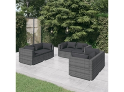 Conjunto Jardim Lounge 6 Peças C/ Almofadões Vime Pe Cinza Dkd Home Decor