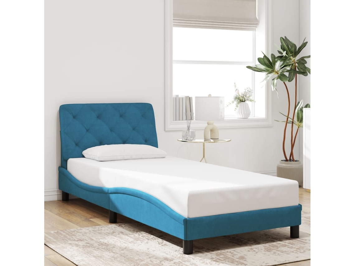 Estrutura De Cama C/ Cabeceira 90x190 Cm Veludo Azul