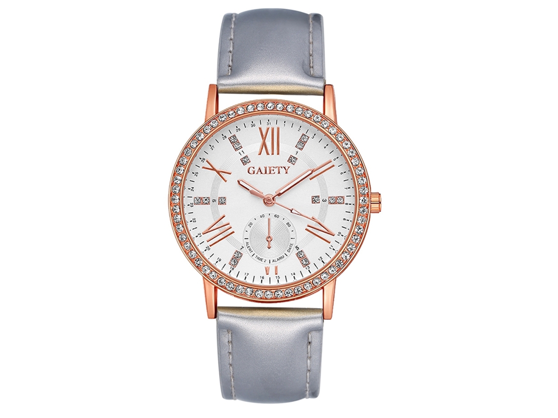 Reloj De Cuarzo Analógico Con Correa De Pu Y Piedras Strass Clásico Gaiety (plata)