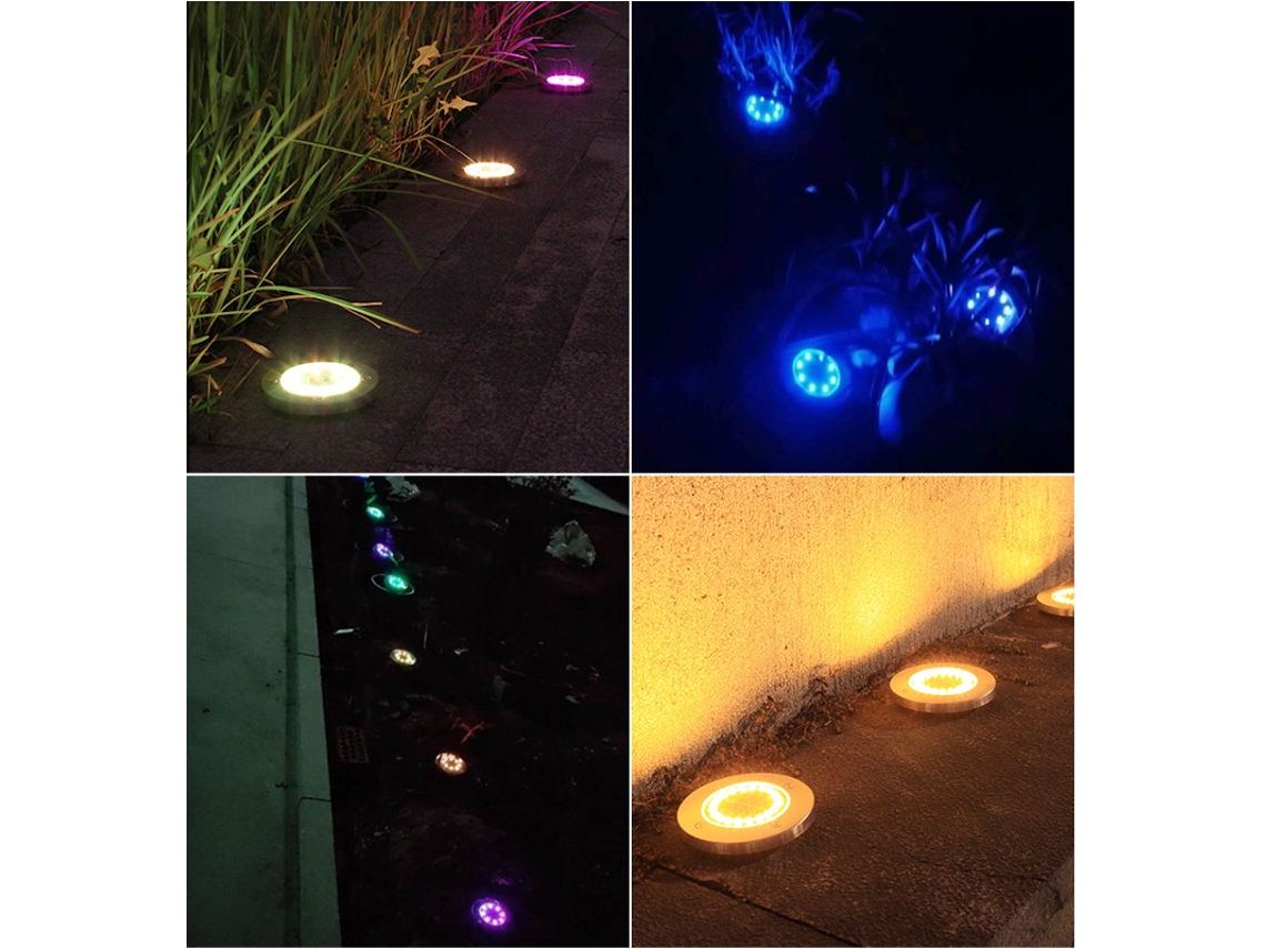 Luz Quente - Luzes Solares Enterradas 8led Aço Inoxidável Luzes De Relvado Exteriores Inseridas Pátio Jardim Candeeiro De Relvado À Prova De Chuva