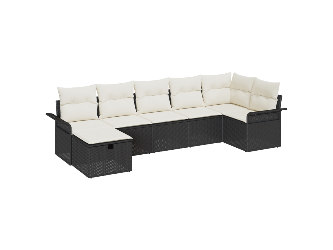 Conjunto 7 Conjunto De Sofá De Jardim Vidaxl Bege Vime Pe (297,5 X 132,5 X 85 Cm)