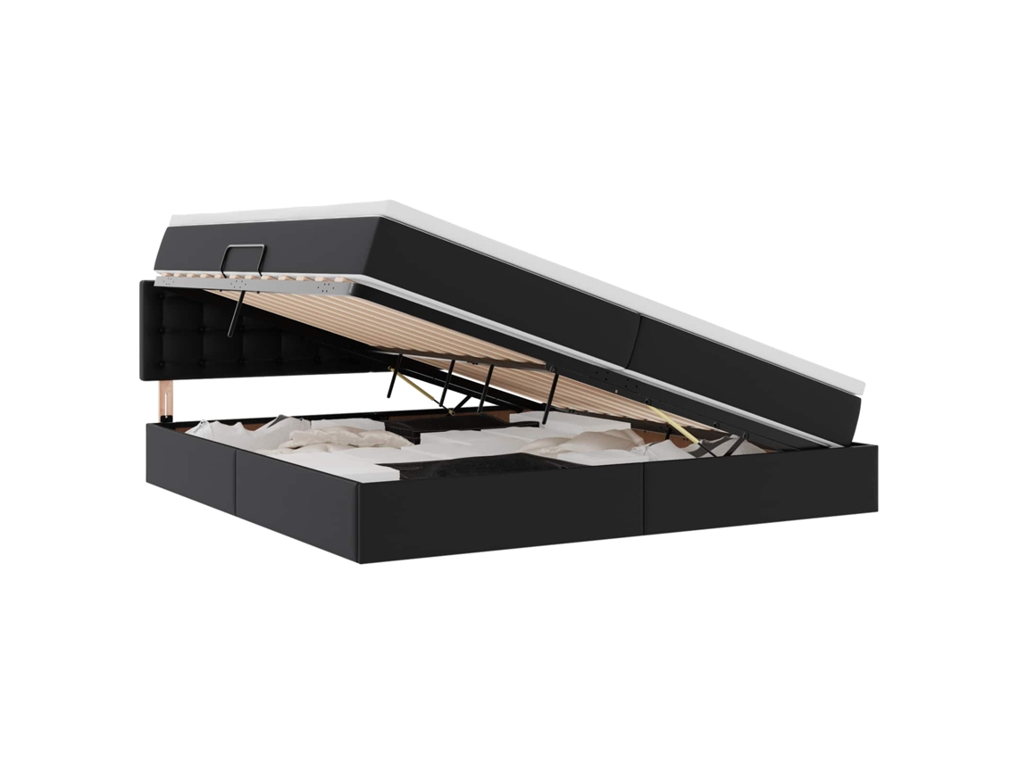 Maison Exclusive - Cama Com Arrumação E Colchão Preto 200 X 200 Cm Couro Sintético