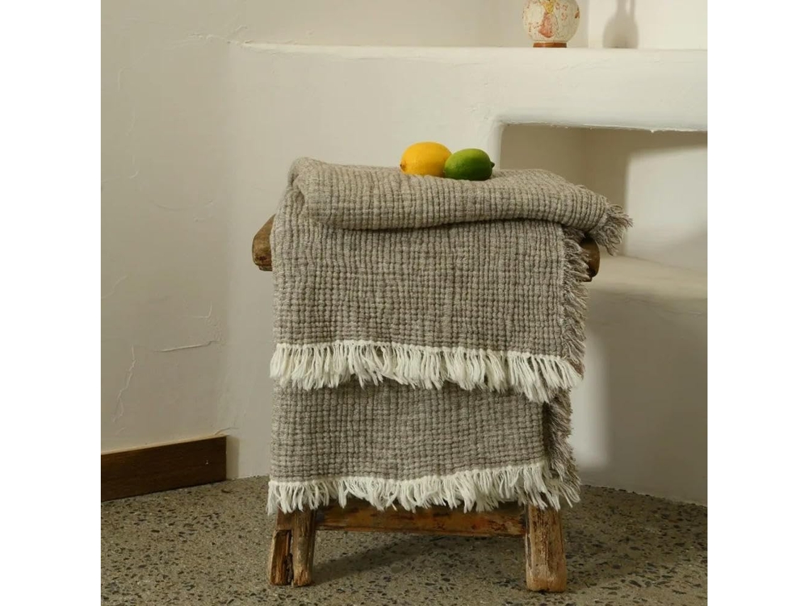 Manta de Algodão e Linho com Pompons Simples Cor Sólida para Sofá Respirável Decoração Casa, Macio, Quente, Id