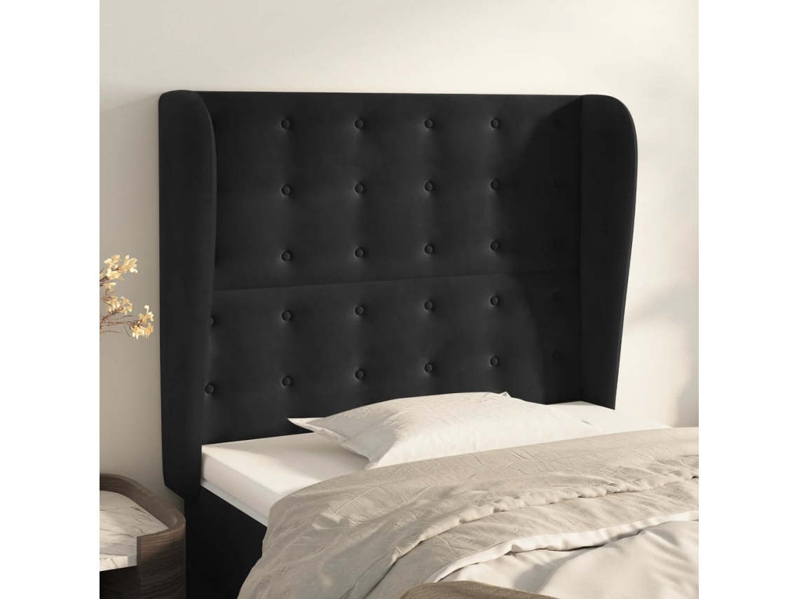 Vidaxl Cabeceira De Cama C/ Abas Veludo 103x23x118/128 Cm Preto