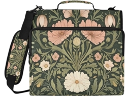 Bolsa organizadora floral com zíper, verde-escura, com três argolas, compartimento para laptop resistente à água.