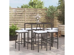 Vidaxl 7 Pcs Conjunto De Bar Para Jardim C/ Almofadões Vime Pe Preto