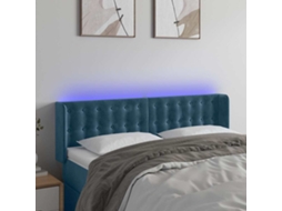 Vidaxl Cabeceira Cama C/ Luzes Led Veludo 147x16x78/88 Cm Azul-escuro