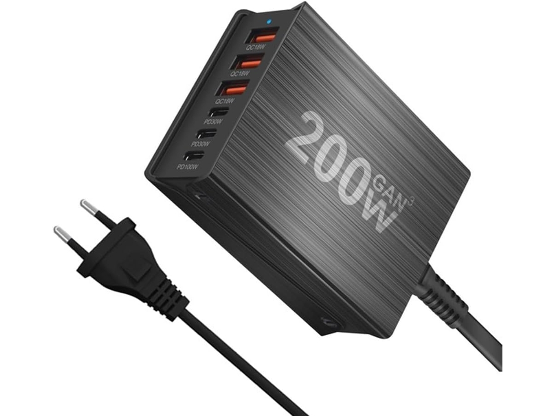 Adaptador de Carregador de Mesa Compacto Gan de 200 W com 6 Portas SFUSHOS